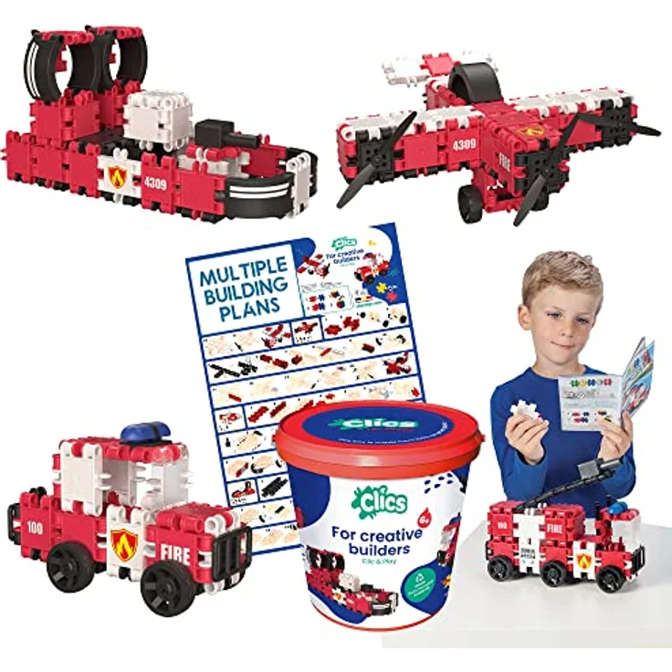 Clics Fire Edition- Konstruktionsspielzeug für Kinder ab 3 Jahre, 127 Teile Set, Montessori STEM-Spielzeug, Langlebige Bausteine - Clics – Bild 1