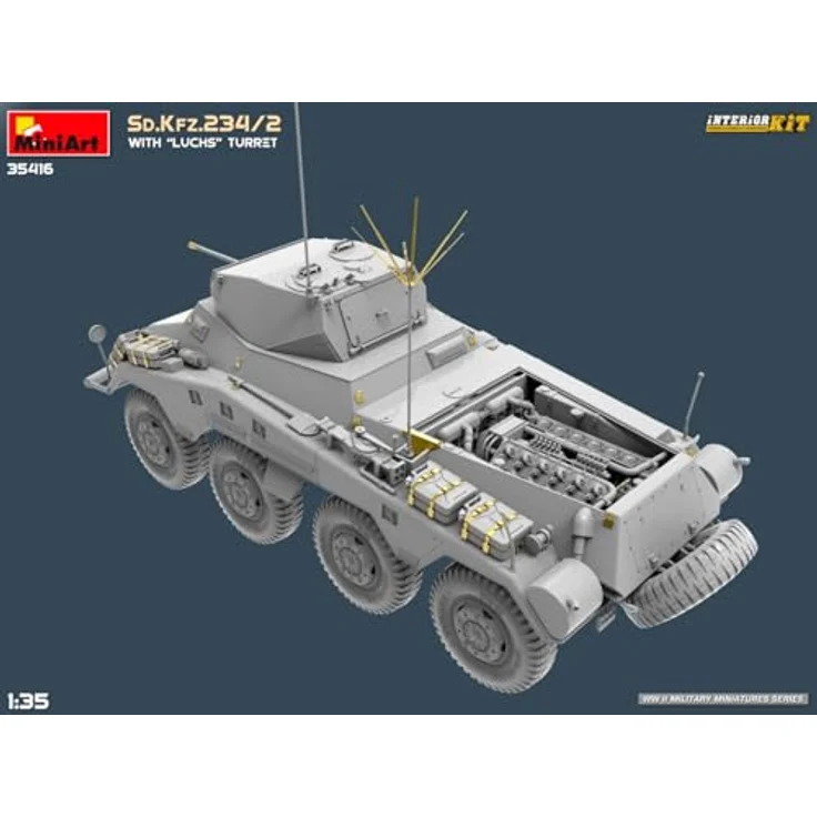 Other 1:35 Sd.Kfz.234/2 mit Luchs Turm, Modellfahrzeug mit detailliertem Interieur und Photoätzteilen, zwei Varianten darstellbar – Bild 13