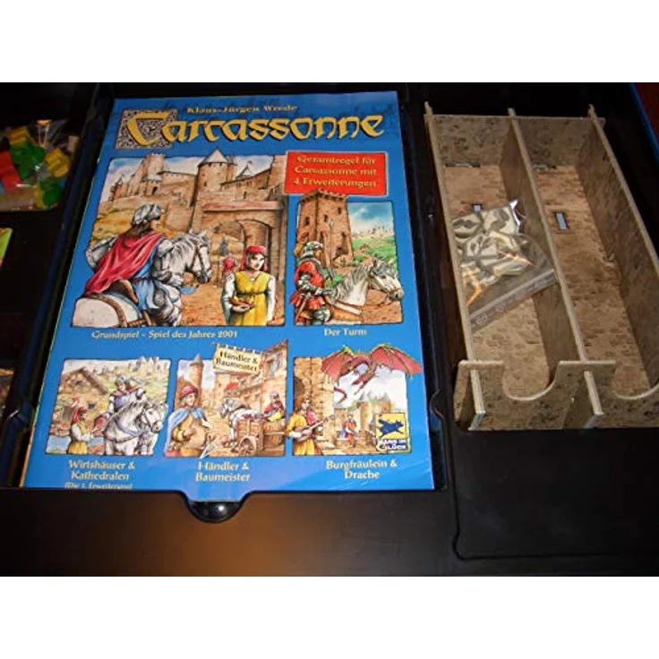 Hans im Glück Carcassonne Big Box 2014, Grundspiel mit Fluss & 4 Erweiterungen, für 8 Spieler in Pink und Violett – Bild 2