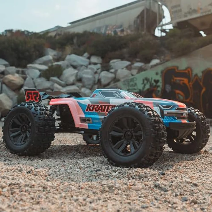 ARRMA KRATON 4X4 1/8 V6 Brushless RC Truck RTR, 6S BLX Speed Truck mit clipless-Schnellverschluss, Blau/Orange – Bild 5