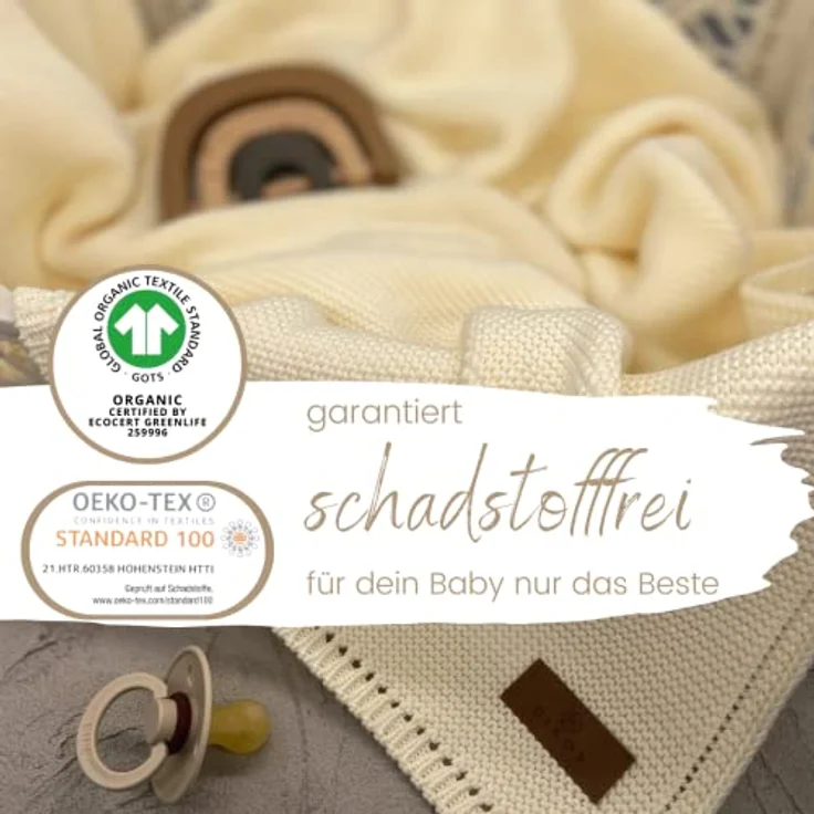 DIKOS® Babydecke Creme aus *100%* GOTS Bio Baumwolle | 4 Jahreszeiten Neugeborenen Baby Decke | weiche Strickdecke Kuscheldecke Baby Mädchen Junge | Erstausstattung Baby Geschenk zur Geburt/Taufe – Bild 3