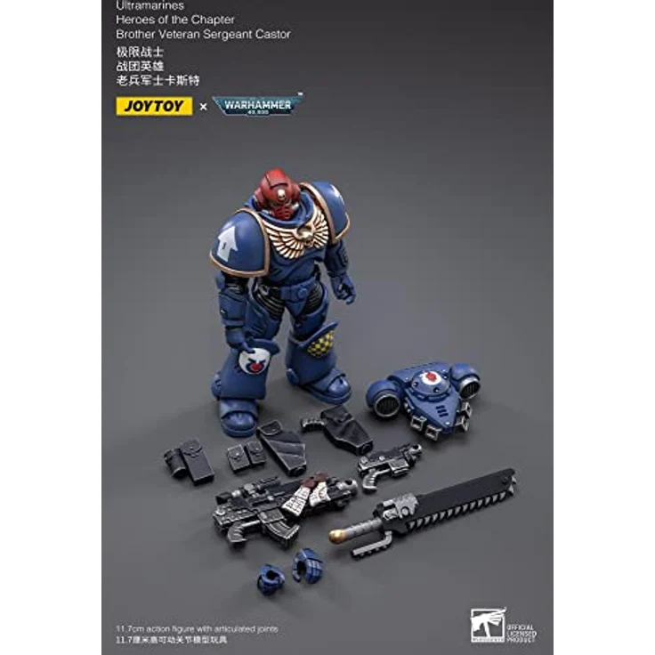 JOYTOY 1/18 Warhammer 40K Ultramarines Heroes of The Chapter, Actionfigur Bruder Veteran Sergeant Castor, detailreiche Sammelfigur mit militärischen Waffen und Zubehör, ca. 12 cm hoch aus ABS+PVC – Bild 5