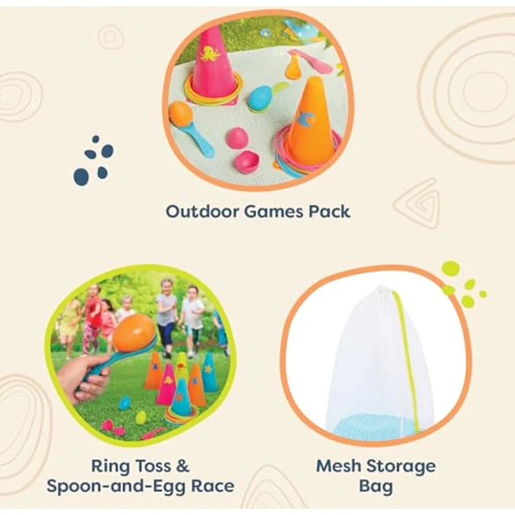 B. Toys Wurfspiel Kinder, Ringwurfspiel mit Kegeln und Eierlauf Spiel – Garten, Kindergeburtstag, Kindergarten und mehr – Indoor und Outdoor Spielzeug für Kinder ab 3 Jahren – Bild 4