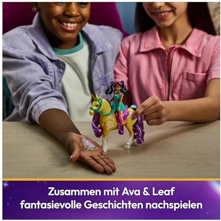 Spin Master Anziehpuppe Unicorn Academy - Ava & Einhorn Leaf mit echter Mähne, Leuchteffekt und 7 Gelenkpunkten – Bild 6