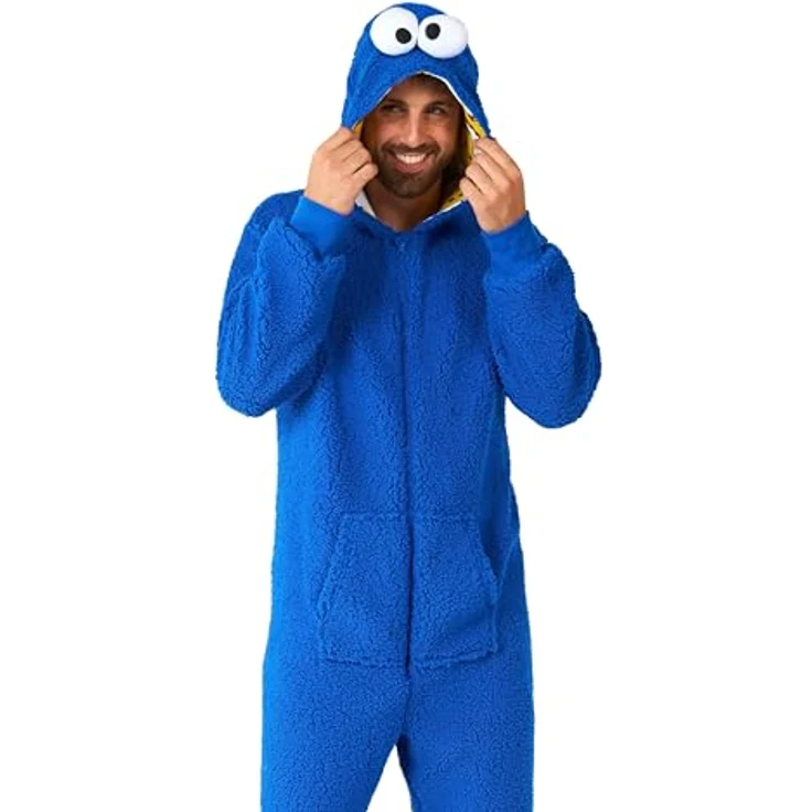 Konjac Sponge Krümelmonster Onesie (XXL), Kapuzenoverall mit Seitentaschen und 3D-Augen, weich und anschmiegsam – Bild 3