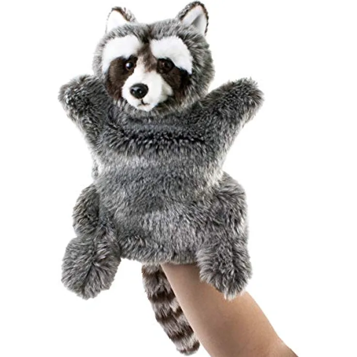 Teddys Rothenburg Handpuppe Waschbär, kuschelweiches Plüsch, grau/weiß/braun, 28 cm, waschbar bis 30°C