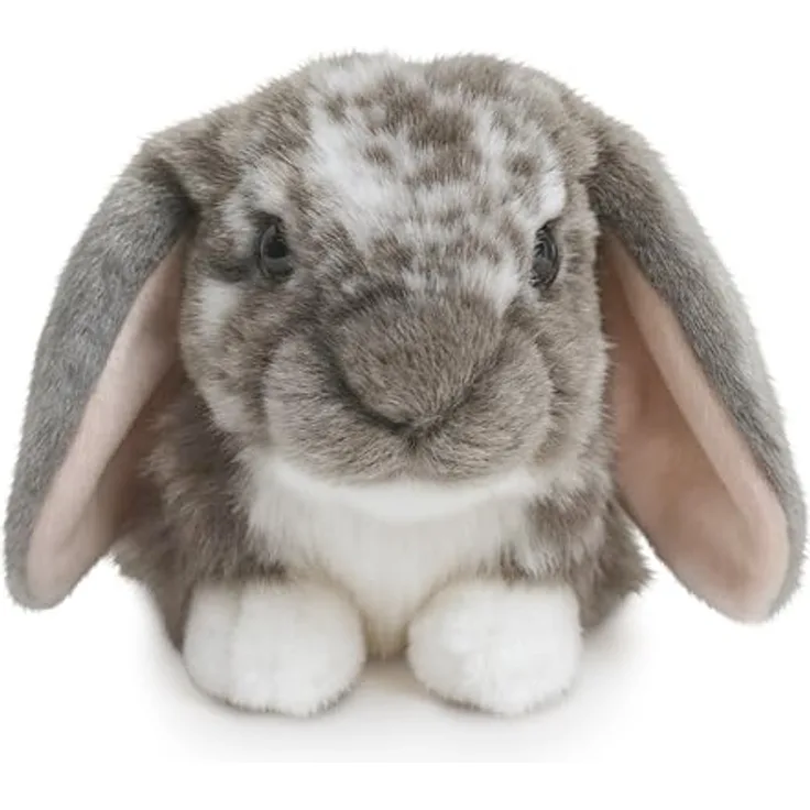 Living Nature Graues holländisches Lop Eared Hase Stofftier, 26 cm großes, flauschiges Kaninchen-Plüschtier aus umweltfreundlichen Materialien, Geschenk für Kinder