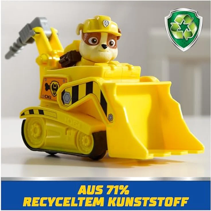 Spin Master PAW Patrol Spielzeug-Auto Rubble, Baufahrzeug mit beweglichem Bohrer und Schaufel, aus recyceltem Material, ca. 13 cm lang – Bild 5