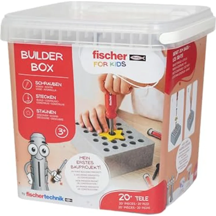 fischertechnik Fischer for Kids Builder-Box 579435, Spielwerkzeug-Set mit Duo Kid Dübeln, Schraubendreher und Befestigungswänden, für Kinder ab 3 Jahren – Bild 1