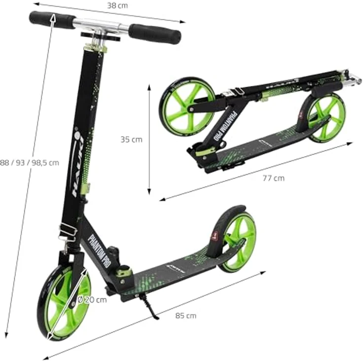 Hauki Cityroller Scooter Grün, klappbar & höhenverstellbar, XXL-Räder, Tritt-Bremse, Kick Roller für Kinder & Erwachsene bis 100kg – Bild 8