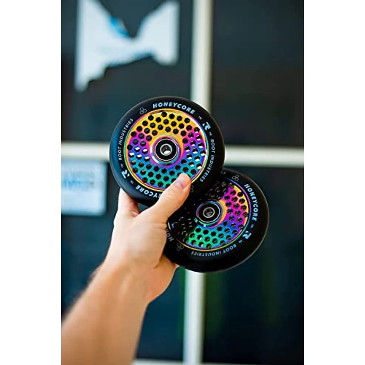 Root Industries Honeycore Stunt-Scooter Rollen 110mm Rainbow, Leichte Waben Struktur, Abec 11 Kugellager – Bild 6