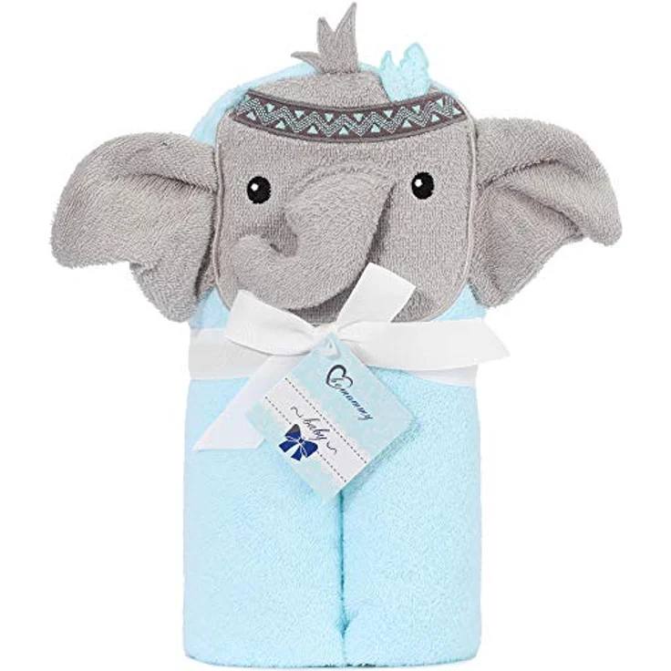Be Mammy Kapuzenhandtuch Babyhandtuch aus Baumwolle 95cm x 95cm BE20-272-BBL (Blau - Elefant) – Bild 2
