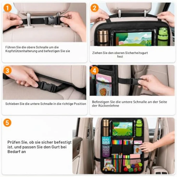 BillyBath Rückenlehnenschutz Auto Kinder, Rücksitzorganizer mit 10 Zoll Tablet-Tasche, 10 Fächern, wasserdichtem Oxford-Stoff, 2 Stück – Bild 2