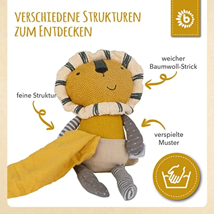 Bieco Kuscheltier Löwe mit Schmusetuch | 30 cm | Löwe Kuscheltier Gehäkelt | Baby Stofftier Löwe zum Kuscheln | Löwen Kuscheltier Baby | Gehäkeltes Kuscheltier für Babys | Baby Kuscheltiere – Bild 4