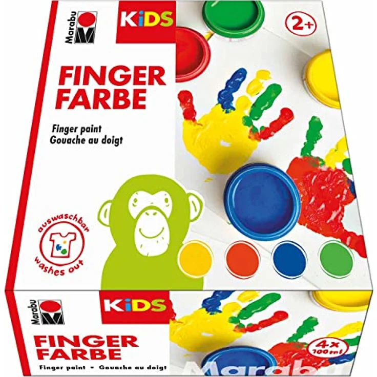 Marabu KiDS Fingerfarbe, 4 Farben, abwaschbar, glutenfrei, vegan, für verschiedene Materialien – Bild 1