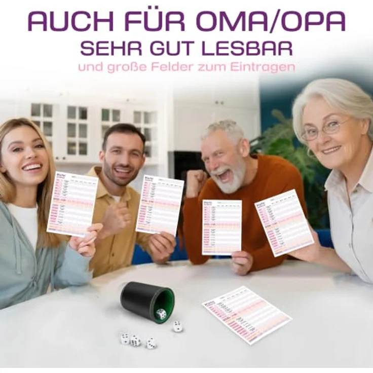 PICTALOO Würfelspiel Block DIN A5, rosa lila, gut lesbar, 50 Blatt für 300 Spiele, ideal für Senioren und Kinder – Bild 5