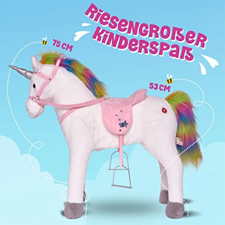 Pink Papaya Stehpferd Rainbow | 75cm Kinderpferd mit Sound und Sattel – Bild 4