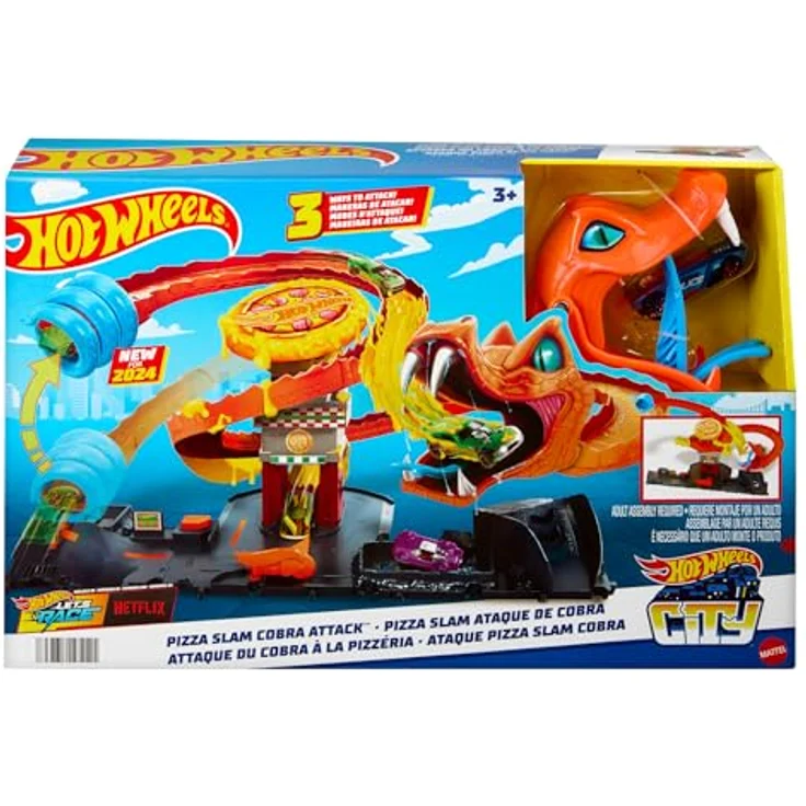 Hot Wheels Autorennbahn City Cobra Slam Pizza Attack, inkl. 1 Spielzeugauto mit spannenden Streckendetails und interaktivem Kobra-Element – Bild 6