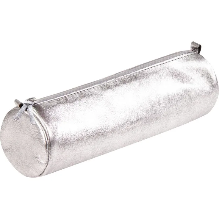 CLAIREFONTAINE Schlampermäppchen aus Lammleder, rund 5,5x22cm, silber, 4 Stück, mit Wildleder-Innenfutter und vegetabiler Gerbung