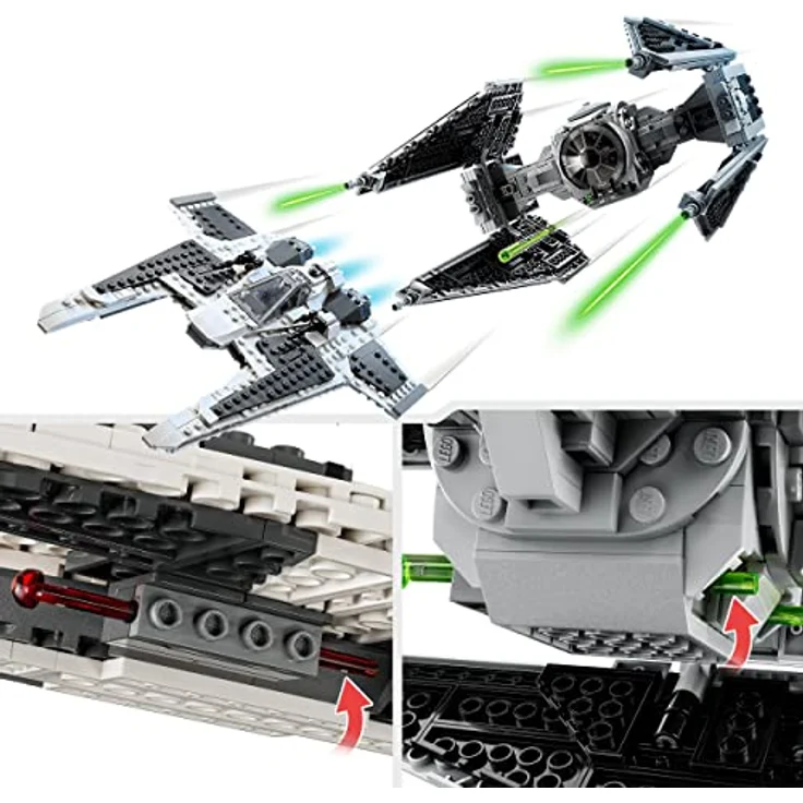 LEGO 75348 Star Wars Mandalorianischer Fang Fighter vs. TIE Interceptor Set, Starfighter Spielzeug zum Bauen für Kinder mit 3 Minifiguren, Droide und Dunkelschwert – Bild 3