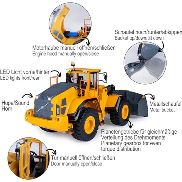 Orange Radlader Volvo L260H, Metal Modell 1:14 mit 2,4GHz Fernsteuerung, 1200 mAh Akku – Bild 4