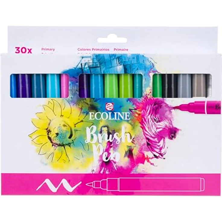 Ecoline Brush Pen-Set 30 flüssige Aquarellstifte, Grundtöne – Mischbare Pinselstifte für Handlettering und Zeichnungen – Bild 1