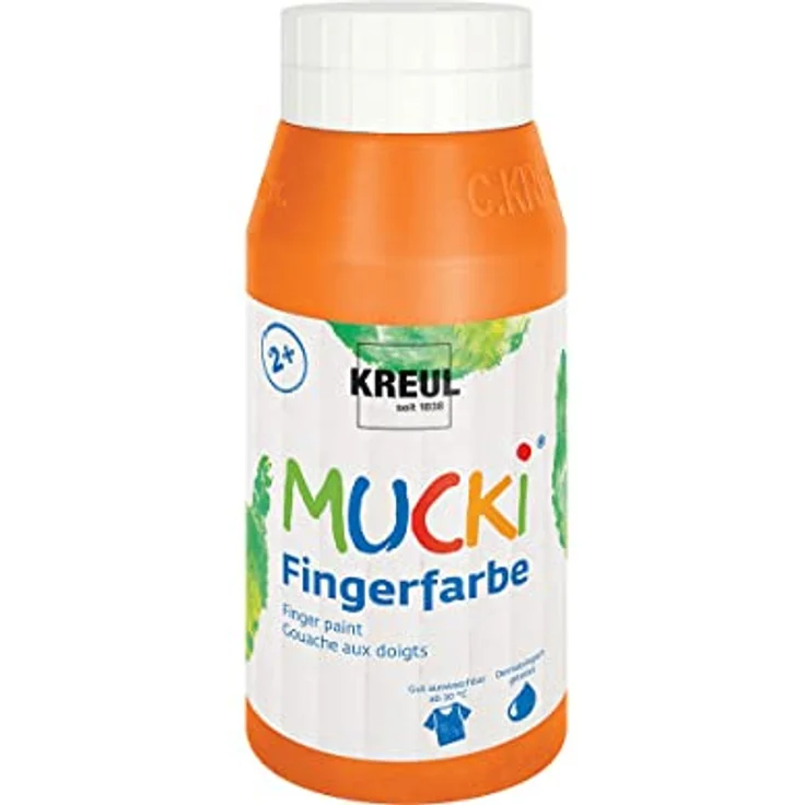 KREUL MUCKI Fingerfarbe orange, 750 ml, wasserbasierte Malfarbe für Kinder ab 2 Jahren, gut auswaschbar – Bild 1