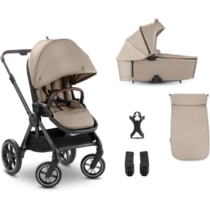 Hauck Kombi-Kinderwagen Comfort N Care Air Set, 2 in 1 mit Luftreifen, inkl. Babywanne, Sportsitz, Beindecke und Getränkehalter, Mocha, mit Gratis Mobilitätsgarantie