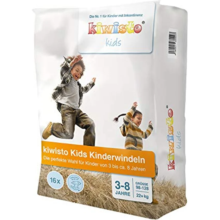 kiwisto kids Windeln Kinderwindeln 3-8 Jahre - 22+ kg (16-St) - Atmungsaktiv mit flexiblem Auslaufschutz, latexfrei und hautfreundlich – Bild 2