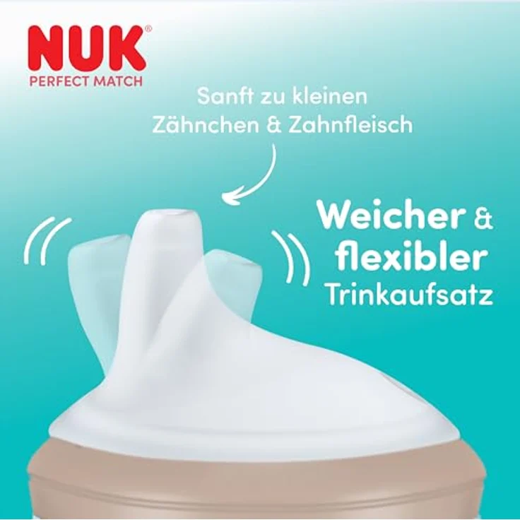 NUK Perfect Match Lernflasche, 150 ml, auslaufsicherer Trinklernbecher für Kleinkinder ab 6 Monaten, mit Anti-Rutsch Griffen, Affe, 1 Stück – Bild 3
