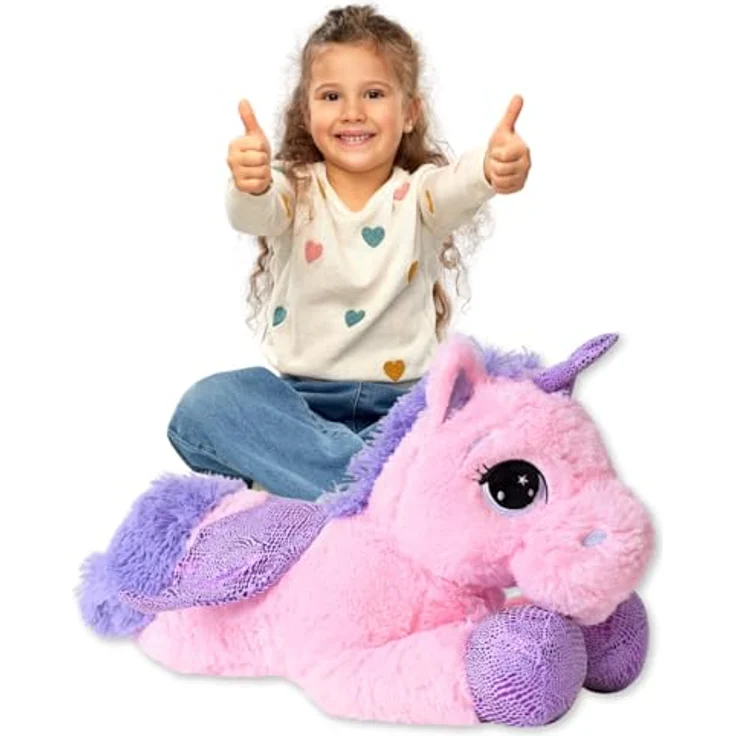 TE-Trend Einhorn-Stofftier 45 cm - Kuscheliges Plüschtier-Einhorn mit lila Glitzerhorn für magische Abenteuer – Bild 2