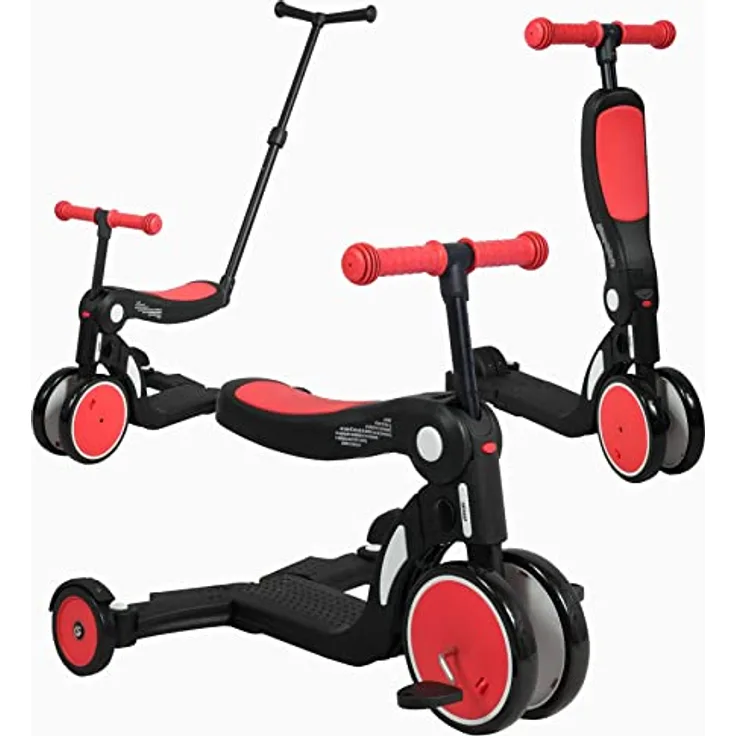 Looping SCOOTIZZ Laufrad, 5 in 1 mit Schiebestange/Baby-Dreirad, mitwachsend/Kinderroller, hoch rot