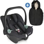 ABC Design Babyschale Tulip (Autositz Gruppe 0+ / i-Size) inkl. Neugeborenenfußsack - Black, mit 3-Punkt-Gurtsystem und Sonnenverdeck