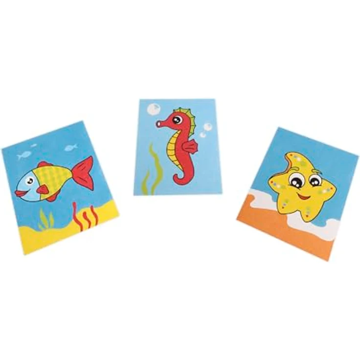 Jovi Play&Fun Sandmalerei Set, 8 Farbsanddosen und 3 Schablonen Meerestiere, ungiftig, für Kinder ab 4 Jahren – Bild 4