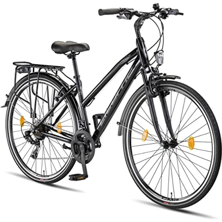 Licorne Bike Premium TrekkingBike in 28 Zoll - Fahrrad für Herren, Jungen, Mädchen und Damen - Shimano 21 Gang-Schaltung - Citybike - Männerfahrrad - L-V-ATB - Schwarz/Grau