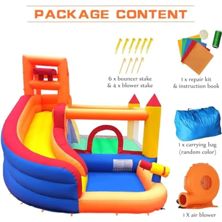 Ballsea Große Hüpfburg mit Gebläse, Trocken-/Wasserrutsche, geeignet für Kinder von 3 bis 10 Jahren, Children's Bouncy Castle for Indoor or Outdoor use 320 x 280 x 232 cm – Bild 8