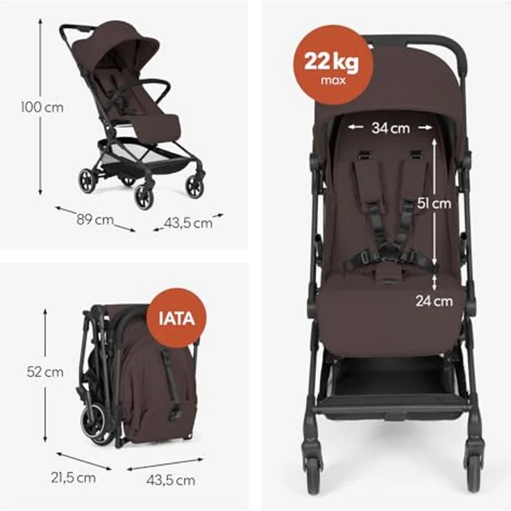 hauck Lite N Care, Ultraleichter Carbon City- & Reisebuggy, IATA-konform, Klein Faltbar mit Tragegurt, Liegefunktion ab Geburt bis 22 kg, UPF 50+, XL Netzfenster, Pannensicher - Choco – Bild 4