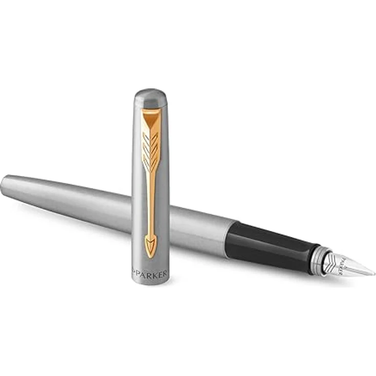 Parker Pen JOTTER Edelstahl G.C., Kugelschreiber mit goldfarbenem Clip, mittlere Strichstärke, blaue Schreibfarbe – Bild 2