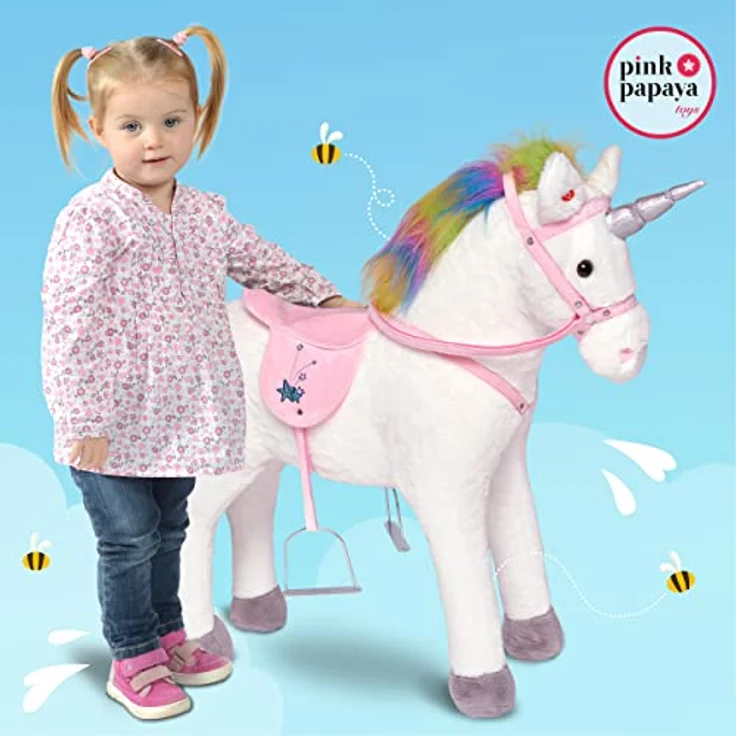 Pink Papaya Stehpferd Rainbow | 75cm Kinderpferd mit Sound und Sattel – Bild 5