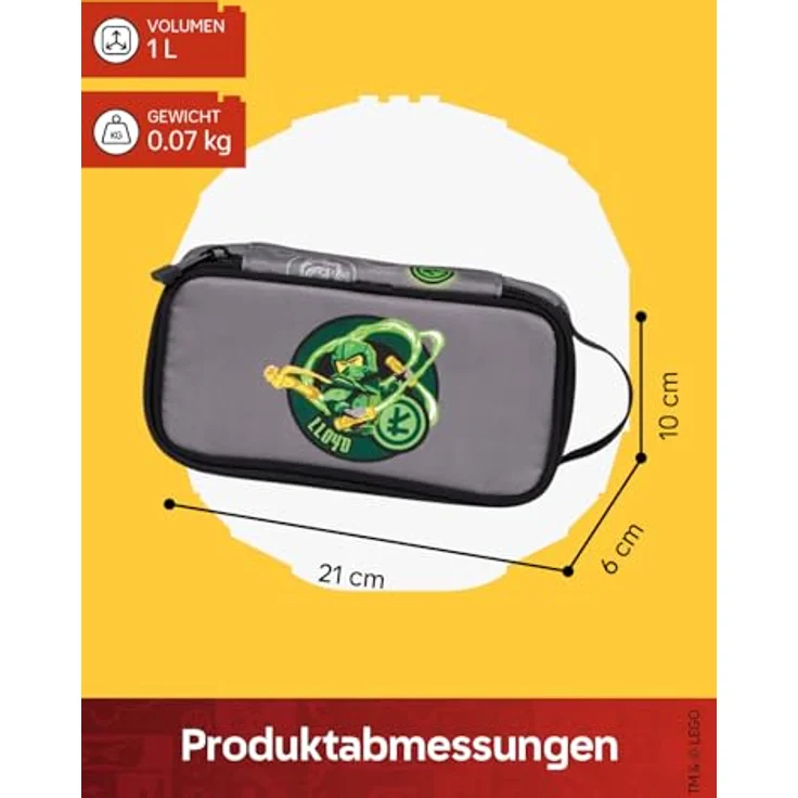 SKANDO BAGS LEGO® NINJAGO® Federmäppchen Elemental Master of Energy, großes Fach mit Namensschild & Tragegriff, 21 x 6 x 10 cm für Schule & Kindergarten – Bild 3