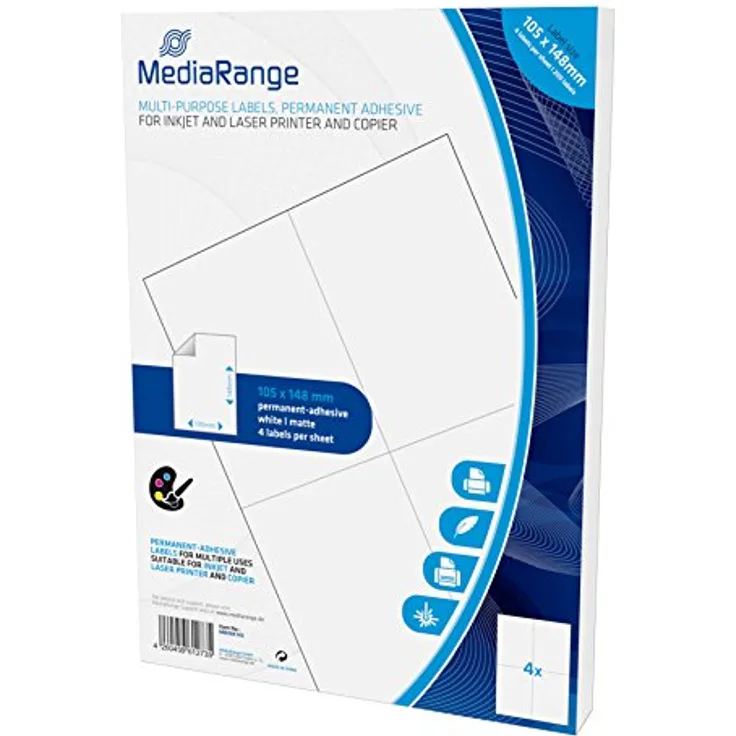 MediaRange Universal-Etiketten, stark haftend, 105x148mm, weiß, 200 Etiketten