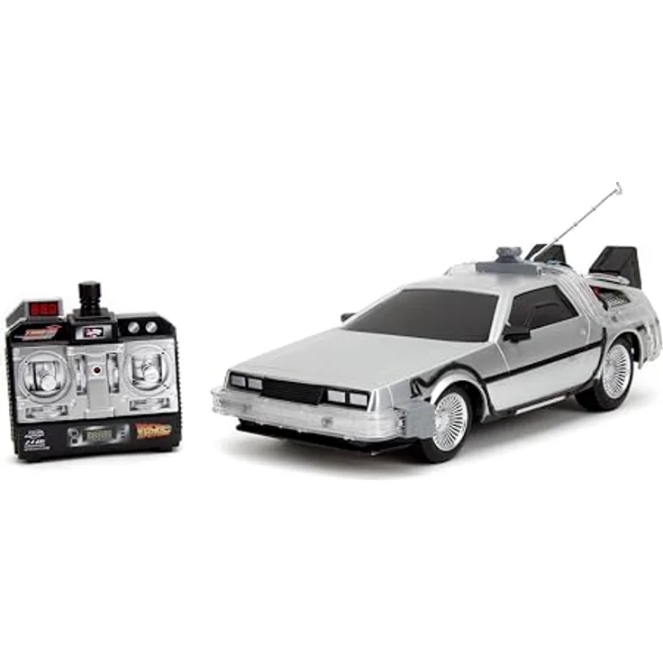 Jada Toys Zurück in die Zukunft RC Auto (28 cm) - ferngesteuertes Filmauto mit Licht & Turbo bis 10 km/h, mit USB-Ladefunktion, für Erwachsene & Kinder ab 6 Jahre, Schwarz