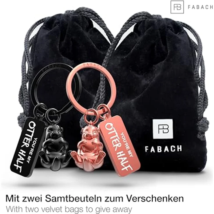 FABACH Otter Schlüsselanhänger für Paare, 2 Stück mit Herz und Gravur "You`re my otter half", langlebig und als Liebesgeschenk ideal für Jahrestag oder Geburtstag – Bild 2