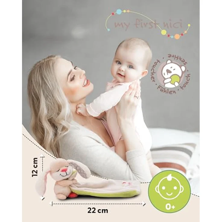 NICI Schmusetuch Baby 22 x 22 cm mit Kuscheltier Hase - Flauschiges Schnuffeltuch in Blau für Mädchen & Jungen, Mit gesticktem Schriftzug "Kuschelige Träume" - 49753 – Bild 2