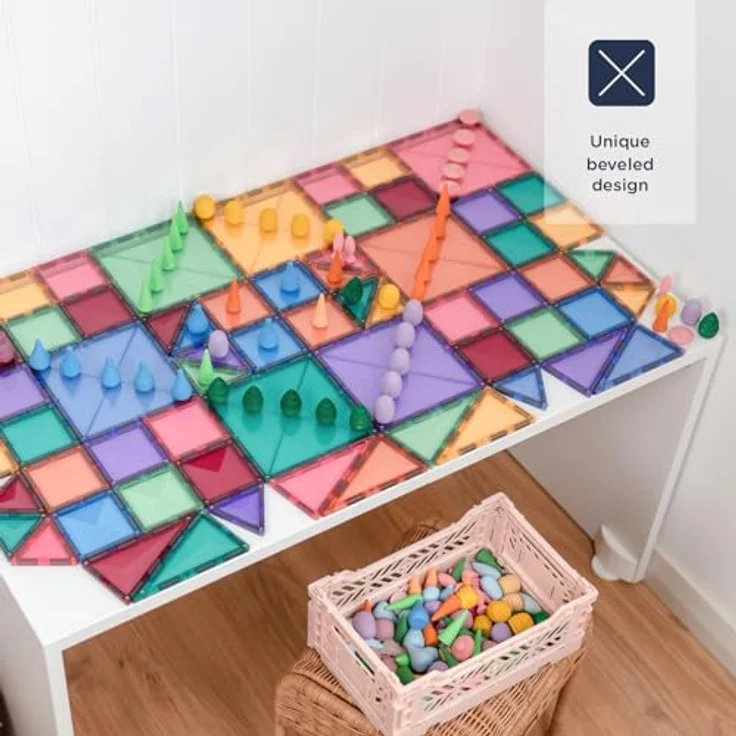 Connetix Pastell Starterpaket, 64 Teile Mehrfarbig - Magnetbaukästen mit einzigartigem abgeschrägtem Design – Bild 4