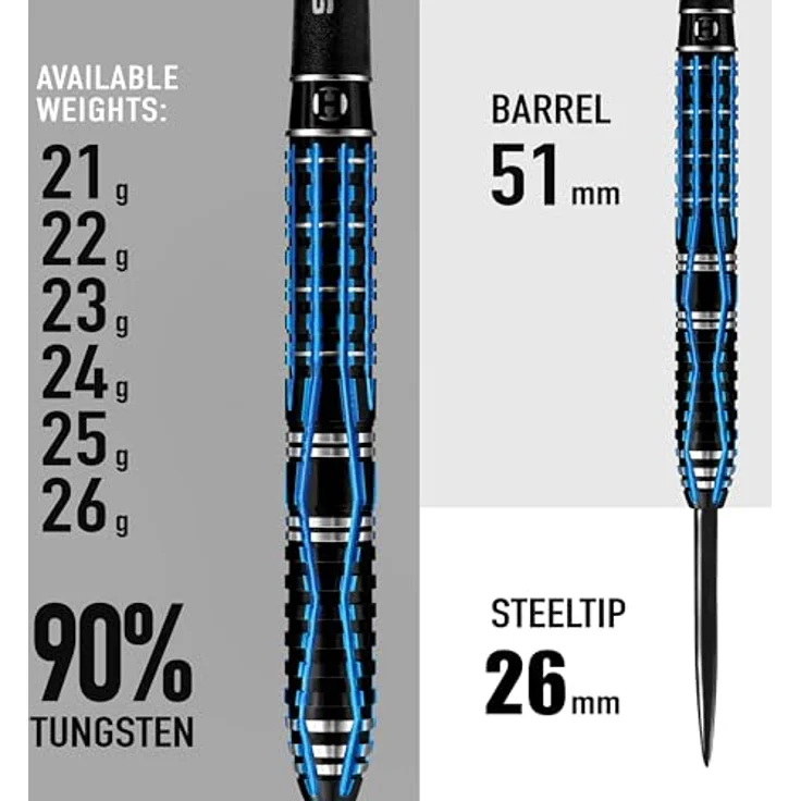 Harrows Darts Ice Recut 90% Tungsten Steeldarts, 25g mit schwarzem Titannitrid und blauer Metallbeschichtung – Bild 3