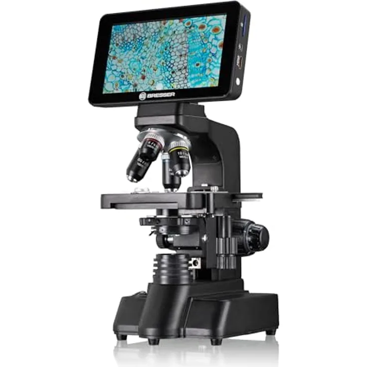 BRESSER Researcher LCD-Mikroskop, digitales Mikroskop mit 16MP Sony Kamerasensor, 7 Zoll Touchscreen und HDMI-Ausgang