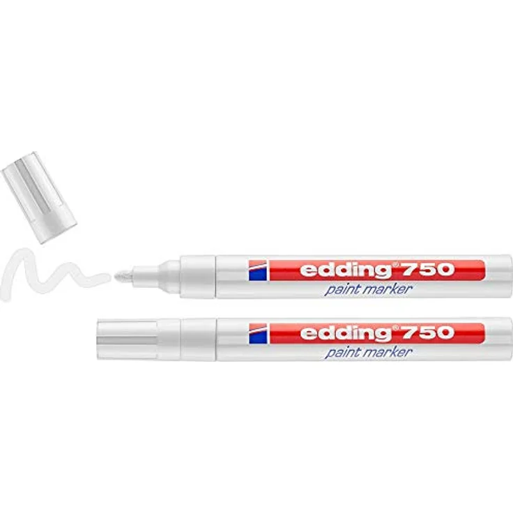 edding 750 Lackmarker - weiß - 2 Stifte - Rundspitze 2-4 mm - Lackstift zur Markierung und Beschriftung von Metall, Glas, Stein oder Kunststoff - hitzebeständig, permanent, wisch- und wasserfest – Bild 1