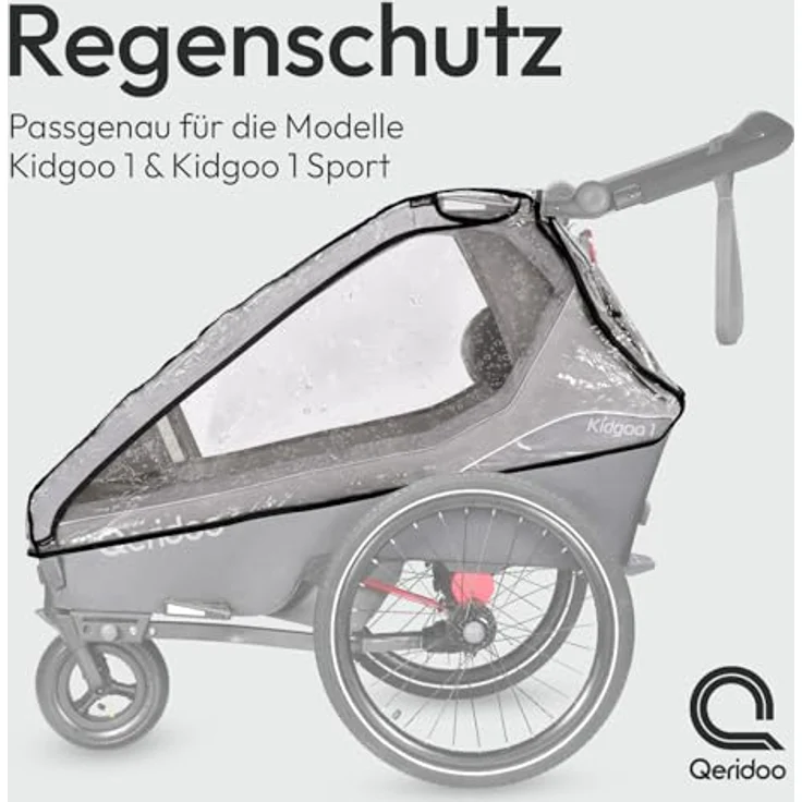Qeridoo Kinderwagen-Regenschutzhülle Kidgoo 1, Regenschutz Regenverdeck für Qeridoo Fahrradanhänger Kidgoo 1, transparente Folie mit Belüftungslöchern, Polyethylen, passend für Qeridoo Kidgoo 1 – Bild 2