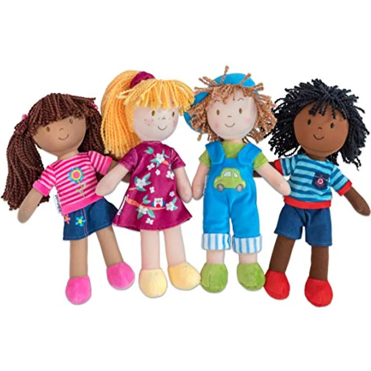 Betzold Stoffpuppen 4er-Set, 30 cm groß, weiche Kuschelpuppen für Jungen und Mädchen, fördert die Fantasie